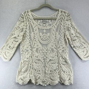 American Rag Women’s Lace Top Size L Cream Cotton/Polyester Feminine EUC